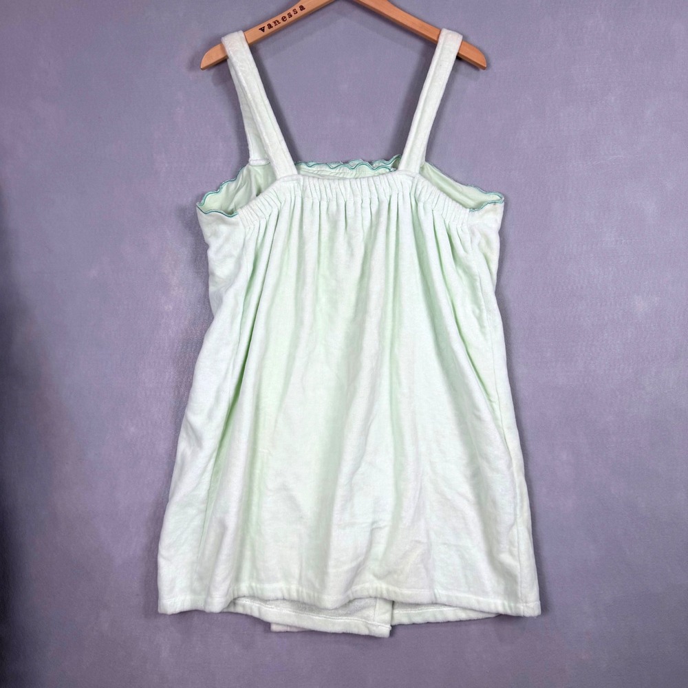 Y2K Vanity Fair Spa Wrap Women L/XL Mint Green Duck Embroidered Scallop - Picture 7 of 11